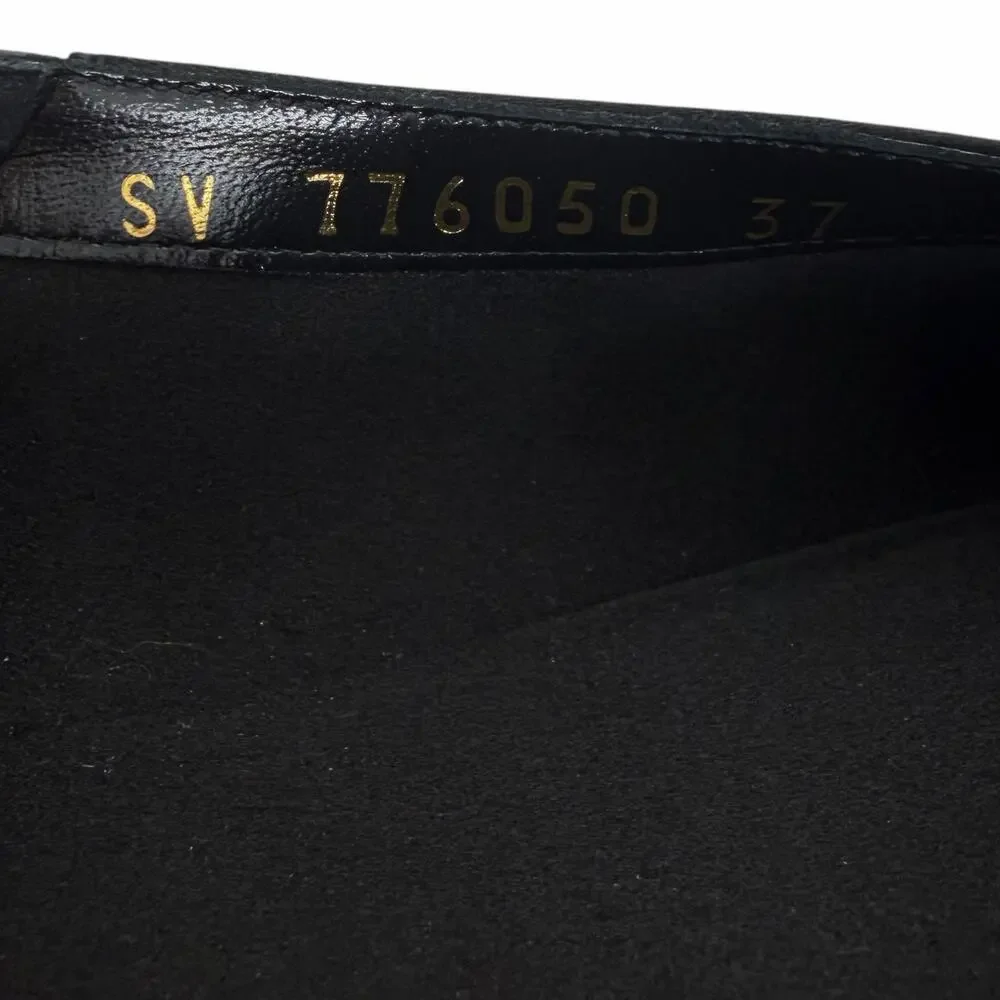 Saint Laurent Carolyn Satin Leather Pointed Toe Mule Flats Black Women Size 37